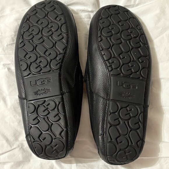 NWOT Mens UGG Ascot Leather Slippers Black Sheepskin Indoor/Outdoor Sole 14 - Picture 7 of 12